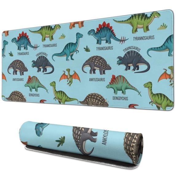 Long Mouse Pads for Desk,LightBlue Cartoon Dinosaurs Names Desk Mats on Top Of Desks, Desk Mouse Pad Extra Large with 3mm Non-Slip Base and Stitched Edge for Gaming,Work,Home 31.5"x11.8"