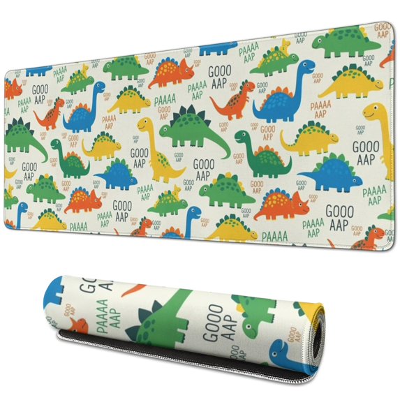 Long Mouse Pads for Desk,LightColor Cartoon Dinosaurs Pattern Desk Mats on Top Of Desks, Desk Mouse Pad Extra Large with 3mm Non-Slip Base and Stitched Edge for Gaming,Office,Work,Home 31.5"x11.8"