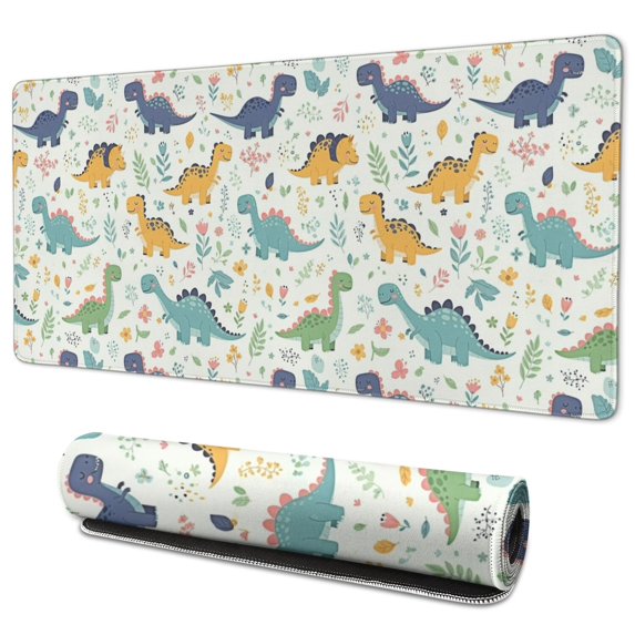 Long Mouse Pads for Desk,LightColor Dinosaurs Floral Pattern Desk Mats on Top Of Desks, Desk Mouse Pad Extra Large with 3mm Non-Slip Base and Stitched Edge for Gaming,Office,Work,Home 35.4"x15.7"