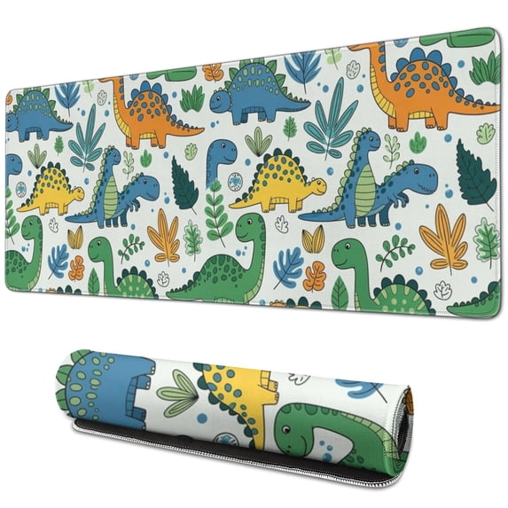 Long Mouse Pads for Desk,LightColor Dinosaurs Floral Pattern Desk Mats on Top Of Desks, Desk Mouse Pad Extra Large with 3mm Non-Slip Base and Stitched Edge for Gaming,Office,Work,Home 31.5"x11.8"