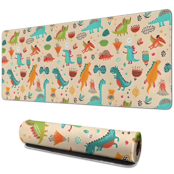 Long Mouse Pads for Desk,LightColor Dinosaurs Flowers Pattern Desk Mats on Top Of Desks, Desk Mouse Pad Extra Large with 3mm Non-Slip Base and Stitched Edge for Gaming,Office,Work,Home 31.5"x11.8"