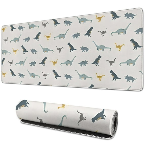 Long Mouse Pads for Desk,LightGray Cartoon Dinosaurs Pattern Desk Mats on Top Of Desks, Desk Mouse Pad Extra Large with 3mm Non-Slip Base and Stitched Edge for Gaming,Office,Work,Home 31.5"x11.8"