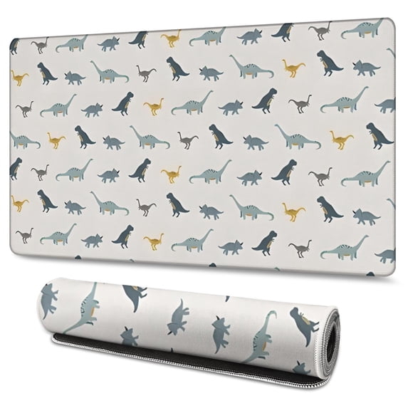 Long Mouse Pads for Desk,LightGray Cartoon Dinosaurs Pattern Desk Mats on Top Of Desks, Desk Mouse Pad Extra Large with 3mm Non-Slip Base and Stitched Edge for Gaming,Office,Work,Home 47.3"x23.6"