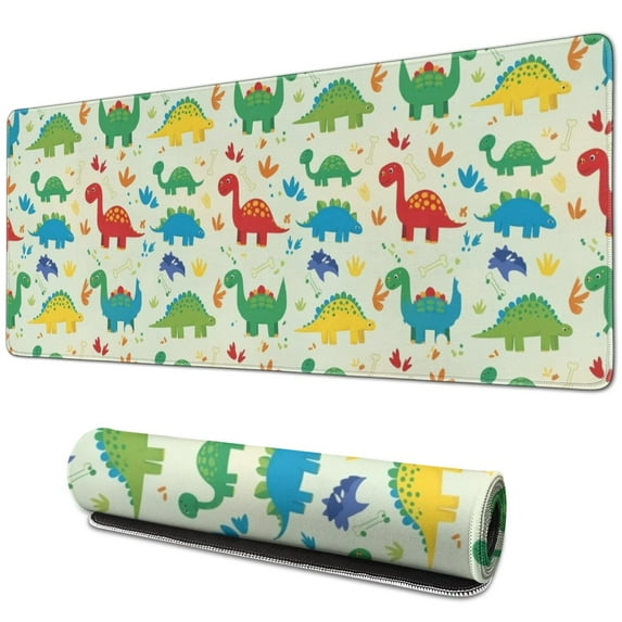 Long Mouse Pads for Desk,LightGreen Cartoon Dinosaurs Colorful Elements Desk Mats on Top Of Desks, Desk Mouse Pad Extra Large with 3mm Non-Slip Base and Stitched Edge for Gaming,Work,Home 31.5"x11.8"