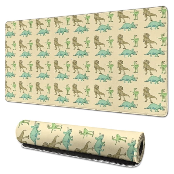 Long Mouse Pads for Desk,LightYellow Cartoon Dinosaurs Small Dinosaurs Desk Mats on Top Of Desks, Desk Mouse Pad Extra Large with 3mm Non-Slip Base and Stitched Edge for Gaming,Work,Home 31.5"x15.7"