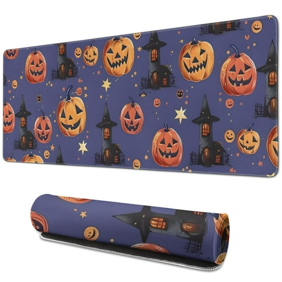 Long Mouse Pads for Desk,Magical Pumpkin Castle Halloween Pattern Desk Mats on Top Of Desks, Desk Mouse Pad Extra Large with 3mm Non-Slip Base and Stitched Edge for Gaming,Office,Work,Home 31.5x11.8in