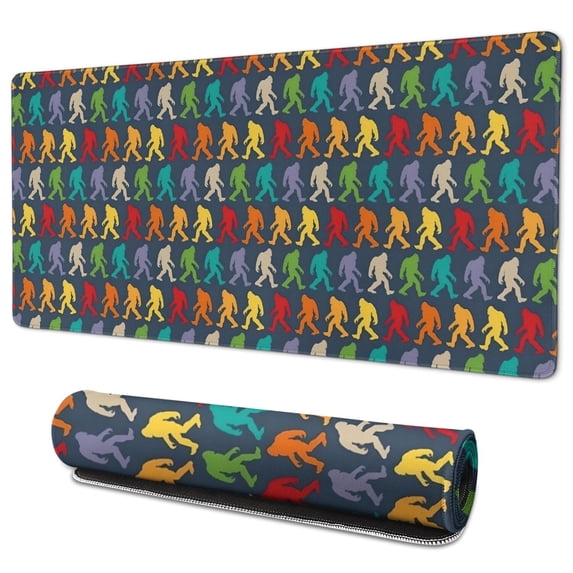 Long Mouse Pads for Desk,Multicolor Bigfoot Pattern Desk Mats on Top Of Desks, Desk Mouse Pad Extra Large with 3mm Non-Slip Base and Stitched Edge for Gaming,Office,Work,Home 35.4"x15.7"
