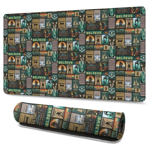 Long Mouse Pads for Desk,Multicolor Bigfoot and Text Pattern Desk Mats on Top Of Desks, Desk Mouse Pad Extra Large with 3mm Non-Slip Base and Stitched Edge for Gaming,Office,Work,Home 47.3"x23.6"