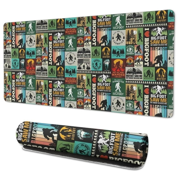 Long Mouse Pads for Desk,Multicolor Bigfoot and Text Pattern Desk Mats on Top Of Desks, Desk Mouse Pad Extra Large with 3mm Non-Slip Base and Stitched Edge for Gaming,Office,Work,Home 35.4"x15.7"