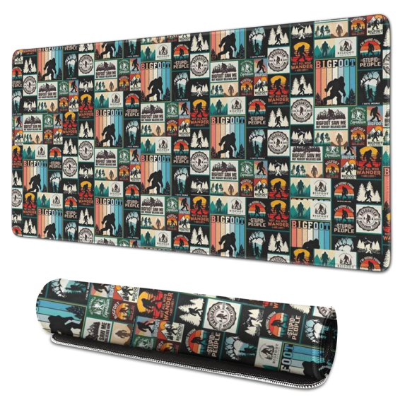 Long Mouse Pads for Desk,Multicolor Bigfoot and Text Pattern Desk Mats on Top Of Desks, Desk Mouse Pad Extra Large with 3mm Non-Slip Base and Stitched Edge for Gaming,Office,Work,Home 31.5"x15.7"