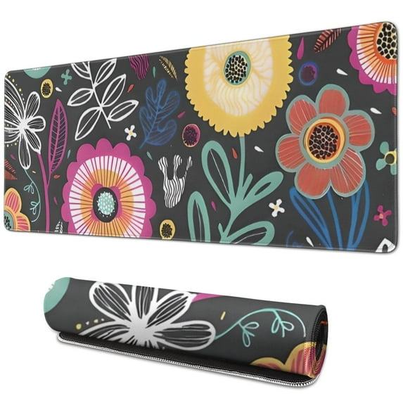 Long Mouse Pads for Desk,Multicolor Cartoon Floral Pattern Desk Mats on Top Of Desks, Desk Mouse Pad Extra Large with 3mm Non-Slip Base and Stitched Edge for Gaming,Office,Work,Home 31.5"x11.8"