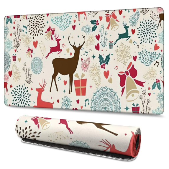 Long Mouse Pads for Desk,Multicolor Christmas Deer Pattern Desk Mats on Top Of Desks, Desk Mouse Pad Extra Large with 3mm Non-Slip Base and Stitched Edge for Gaming,Office,Work,Home 47.3x23.6in