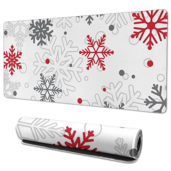 Long Mouse Pads for Desk,Multicolor Christmas Snowflake Pattern Desk Mats on Top Of Desks, Desk Mouse Pad Extra Large with 3mm Non-Slip Base and Stitched Edge for Gaming,Office,Work,Home 35.4x15.7in
