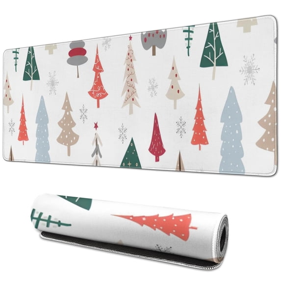 Long Mouse Pads for Desk,Multicolor Christmas Tree Pattern Desk Mats on Top Of Desks, Desk Mouse Pad Extra Large with 3mm Non-Slip Base and Stitched Edge for Gaming,Office,Work,Home 31.5x11.8in
