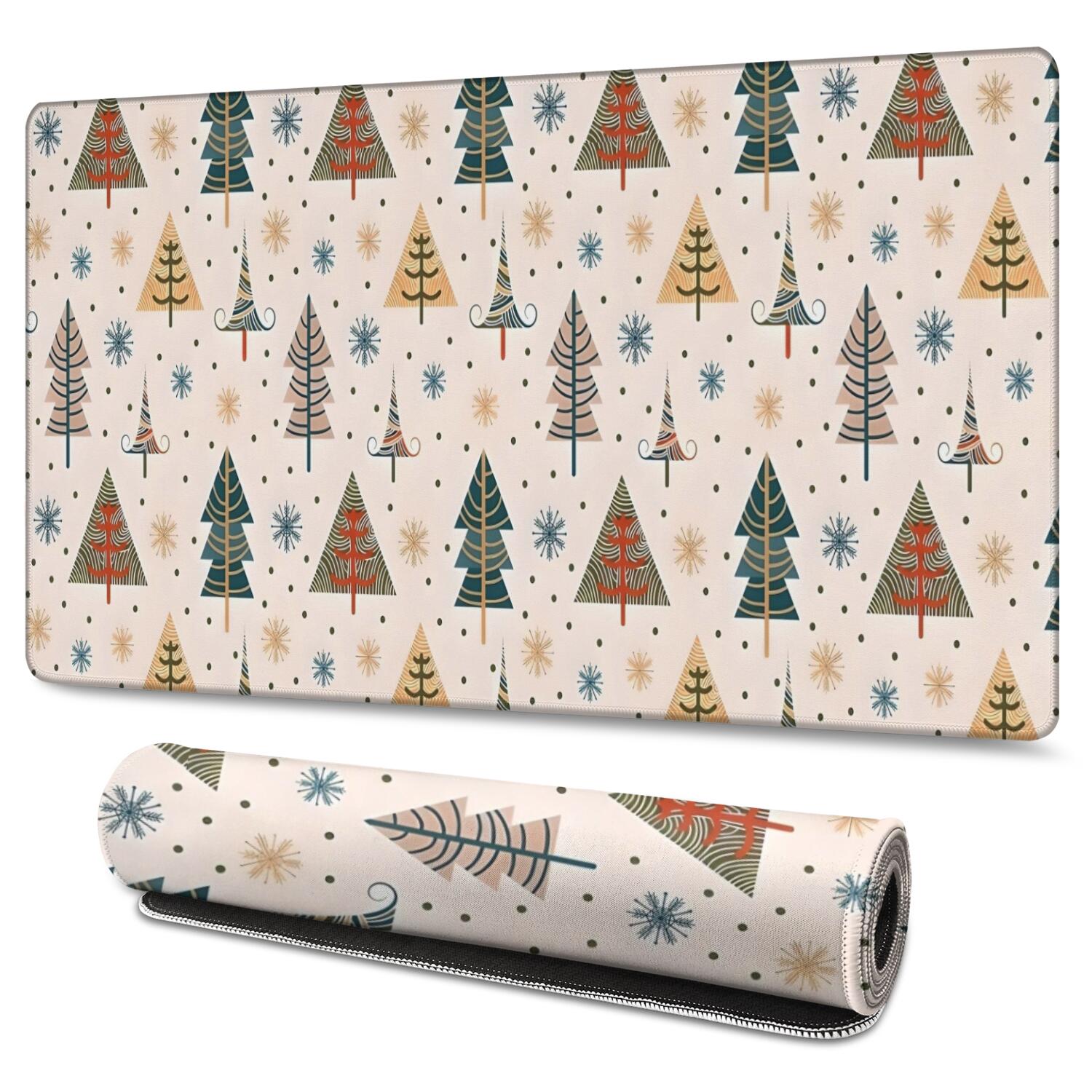Long Mouse Pads for Desk,Multicolor Christmas Tree Pattern Desk Mats on Top Of Desks, Desk Mouse Pad Extra Large with 3mm Non-Slip Base and Stitched Edge for Gaming,Office,Work,Home 47.3x23.6in