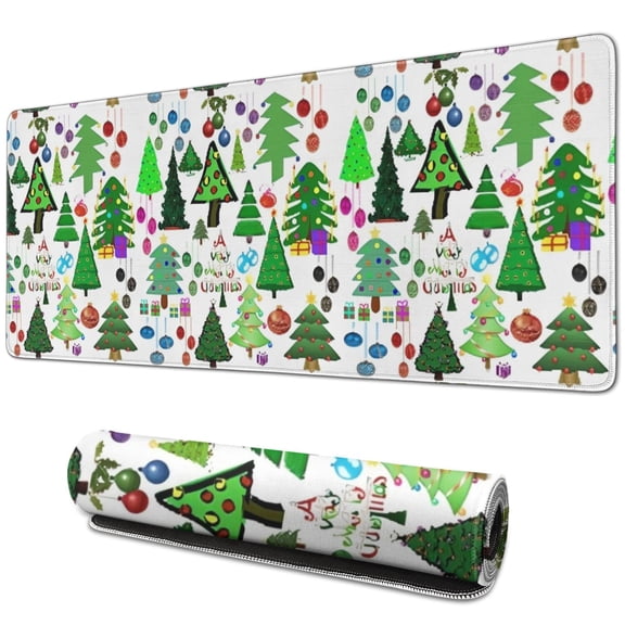 Long Mouse Pads for Desk,Multicolor Christmas Tree Pattern Desk Mats on Top Of Desks, Desk Mouse Pad Extra Large with 3mm Non-Slip Base and Stitched Edge for Gaming,Office,Work,Home 31.5x11.8in