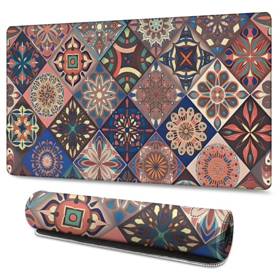 Long Mouse Pads for Desk,Multicolor Ethnic Geometric Pattern Desk Mats on Top Of Desks, Desk Mouse Pad Extra Large with 3mm Non-Slip Base and Stitched Edge for Gaming,Office,Work,Home 47.3"x23.6"