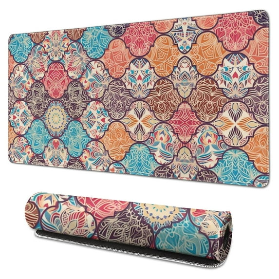 Long Mouse Pads for Desk,Multicolor Ethnic Geometric Pattern Desk Mats on Top Of Desks, Desk Mouse Pad Extra Large with 3mm Non-Slip Base and Stitched Edge for Gaming,Office,Work,Home 31.5"x15.7"