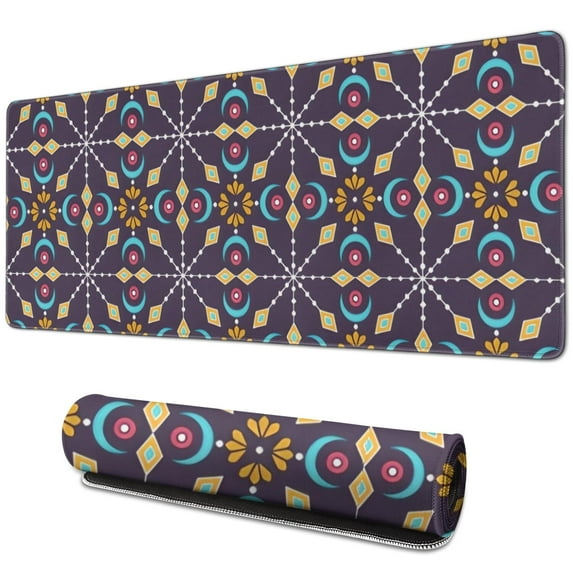 Long Mouse Pads for Desk,Multicolor Ethnic Geometric Pattern Desk Mats on Top Of Desks, Desk Mouse Pad Extra Large with 3mm Non-Slip Base and Stitched Edge for Gaming,Office,Work,Home 31.5"x11.8"