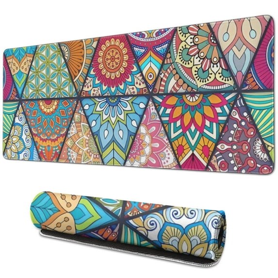 Long Mouse Pads for Desk,Multicolor Ethnic Geometric Pattern Desk Mats on Top Of Desks, Desk Mouse Pad Extra Large with 3mm Non-Slip Base and Stitched Edge for Gaming,Office,Work,Home 31.5"x11.8"