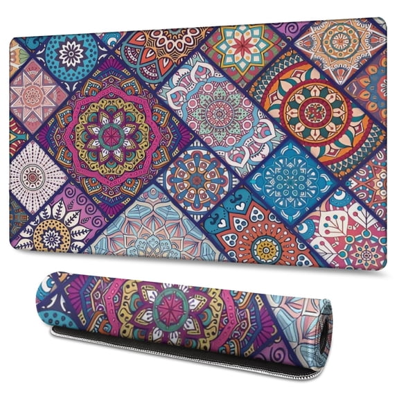 Long Mouse Pads for Desk,Multicolor Ethnic Mandala Pattern Desk Mats on Top Of Desks, Desk Mouse Pad Extra Large with 3mm Non-Slip Base and Stitched Edge for Gaming,Office,Work,Home 47.3"x23.6"