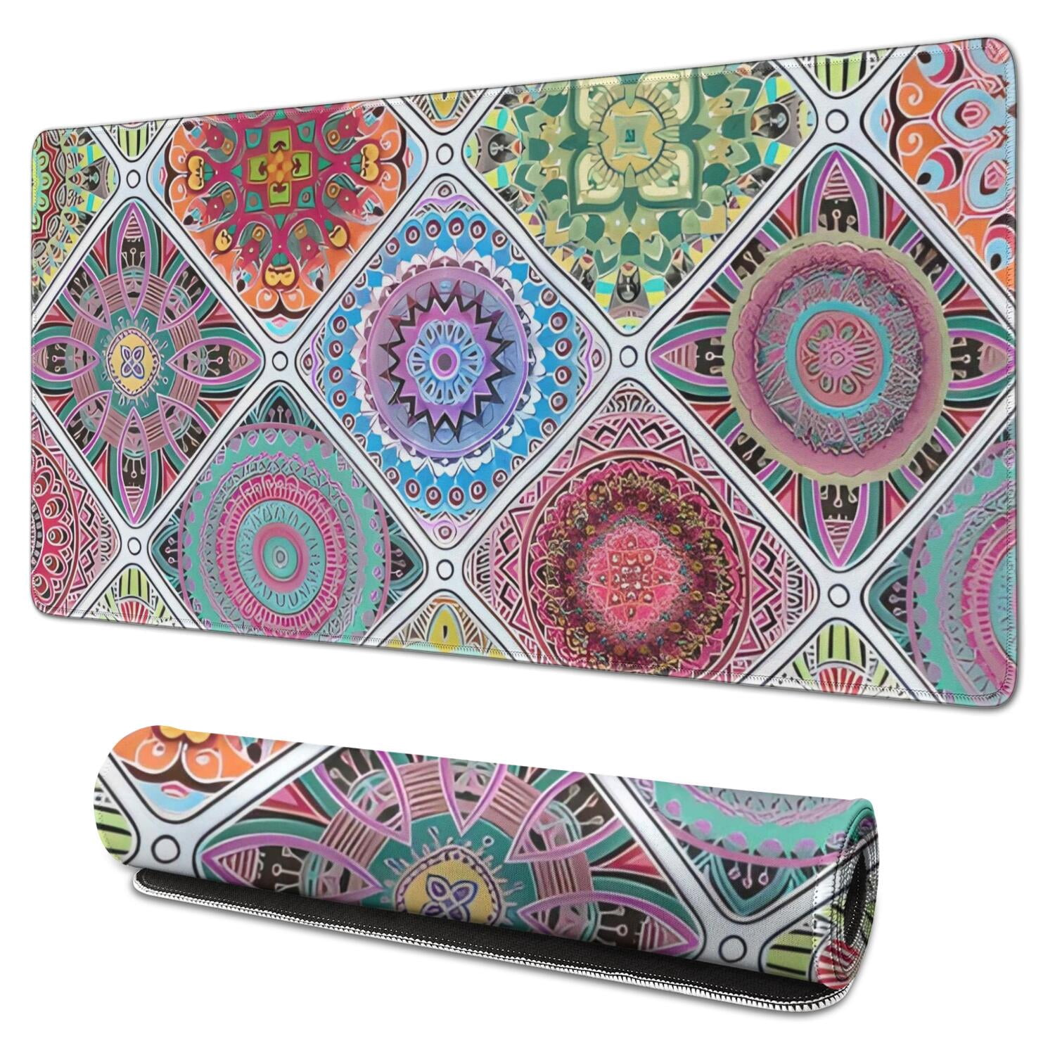Long Mouse Pads for Desk,Multicolor Ethnic Mandala Pattern Desk Mats on Top Of Desks, Desk Mouse Pad Extra Large with 3mm Non-Slip Base and Stitched Edge for Gaming,Office,Work,Home 31.5"x15.7"