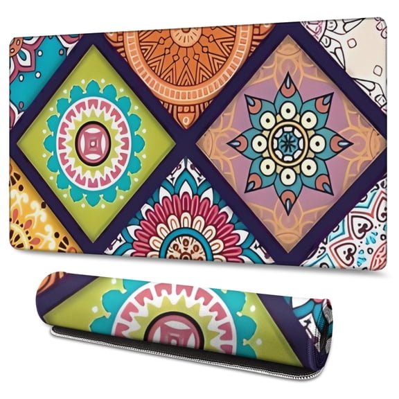 Long Mouse Pads for Desk,Multicolor Ethnic Mandala Pattern Desk Mats on Top Of Desks, Desk Mouse Pad Extra Large with 3mm Non-Slip Base and Stitched Edge for Gaming,Office,Work,Home 47.3"x23.6"
