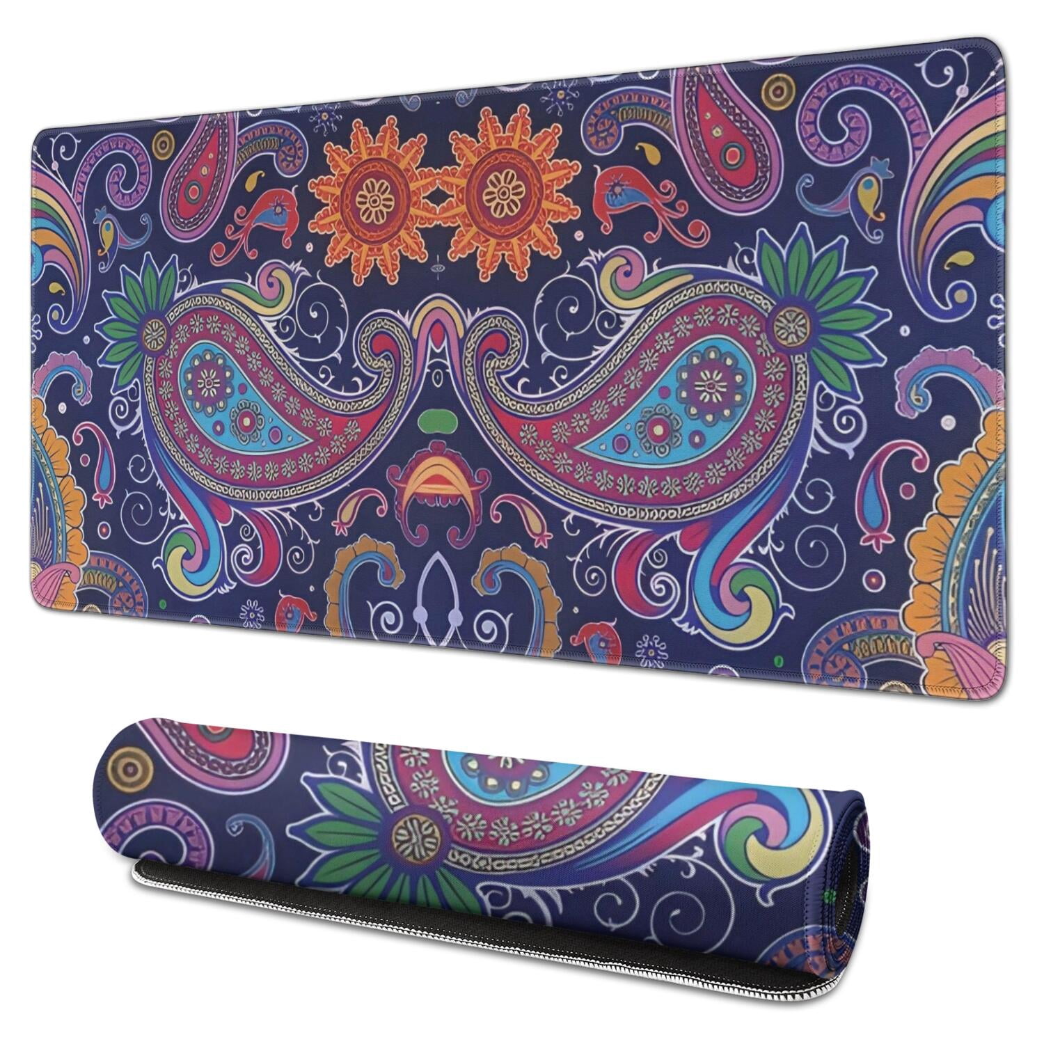 Long Mouse Pads for Desk,Multicolor Ethnic Paisley Pattern Desk Mats on Top Of Desks, Desk Mouse Pad Extra Large with 3mm Non-Slip Base and Stitched Edge for Gaming,Office,Work,Home 31.5"x15.7"