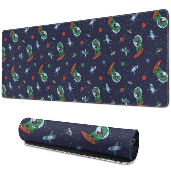 Long Mouse Pads for Desk,Navy Dinosaurs Space Surfing Pattern Desk Mats on Top Of Desks, Desk Mouse Pad Extra Large with 3mm Non-Slip Base and Stitched Edge for Gaming,Office,Work,Home 31.5"x11.8"