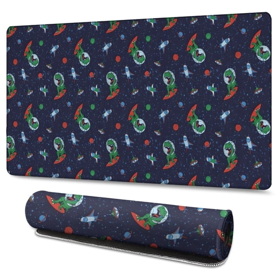 Long Mouse Pads for Desk,Navy Dinosaurs Space Surfing Pattern Desk Mats on Top Of Desks, Desk Mouse Pad Extra Large with 3mm Non-Slip Base and Stitched Edge for Gaming,Office,Work,Home 47.3"x23.6"
