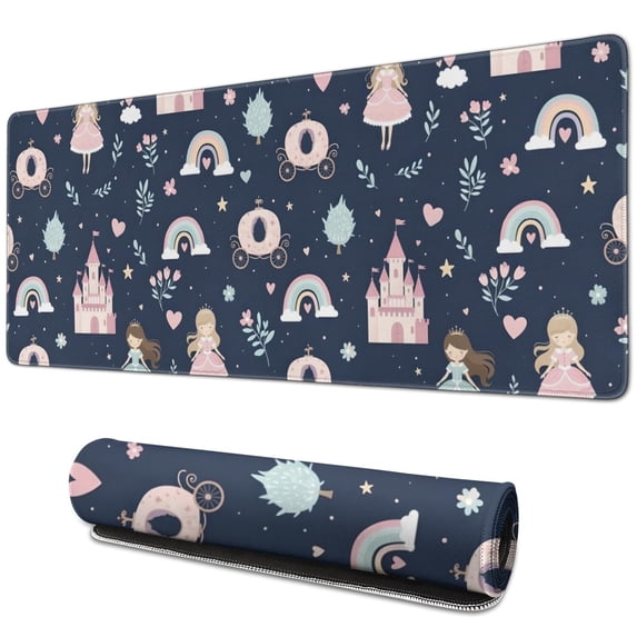 Long Mouse Pads for Desk,Navy Princess Castle Pattern Desk Mats on Top Of Desks, Desk Mouse Pad Extra Large with 3mm Non-Slip Base and Stitched Edge for Gaming,Office,Work,Home 31.5"x11.8"