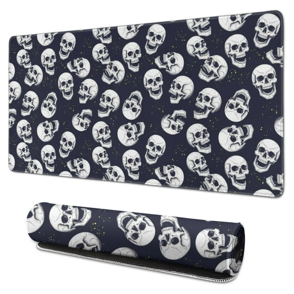 Long Mouse Pads for Desk,Navy Skull Pattern Desk Mats on Top Of Desks, Desk Mouse Pad Extra Large with 3mm Non-Slip Base and Stitched Edge for Gaming,Office,Work,Home 31.5"x15.7"