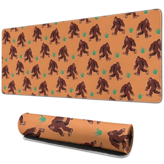 Long Mouse Pads for Desk,Orange Bigfoot and Grass Pattern Desk Mats on Top Of Desks, Desk Mouse Pad Extra Large with 3mm Non-Slip Base and Stitched Edge for Gaming,Office,Work,Home 31.5"x11.8"
