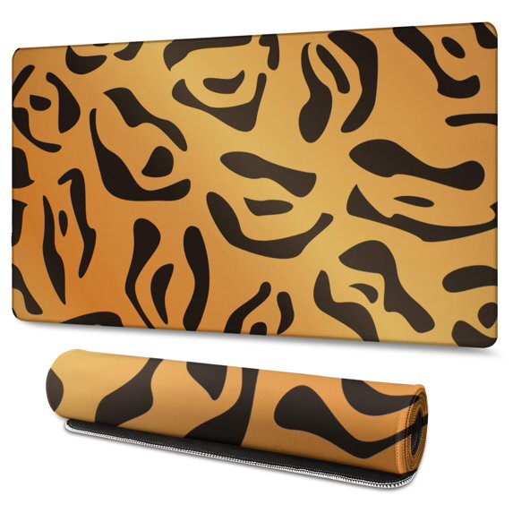 Long Mouse Pads for Desk,Orange and Black Of Leopard Print Desk Mats on Top Of Desks, Desk Mouse Pad Extra Large with 3mm Non-Slip Base and Stitched Edge for Gaming,Office,Work,Home 47.3"x23.6"
