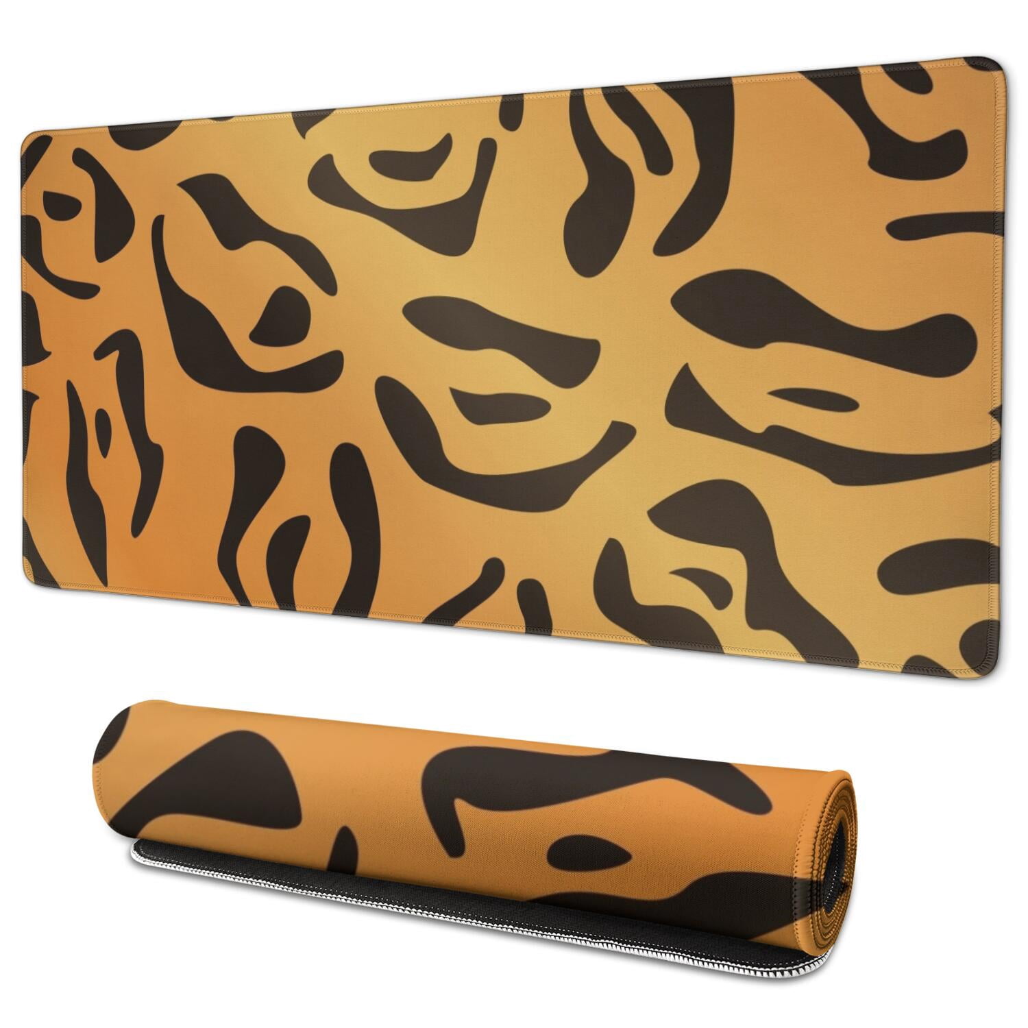 Long Mouse Pads for Desk,Orange and Black Of Leopard Print Desk Mats on Top Of Desks, Desk Mouse Pad Extra Large with 3mm Non-Slip Base and Stitched Edge for Gaming,Office,Work,Home 35.4"x15.7"