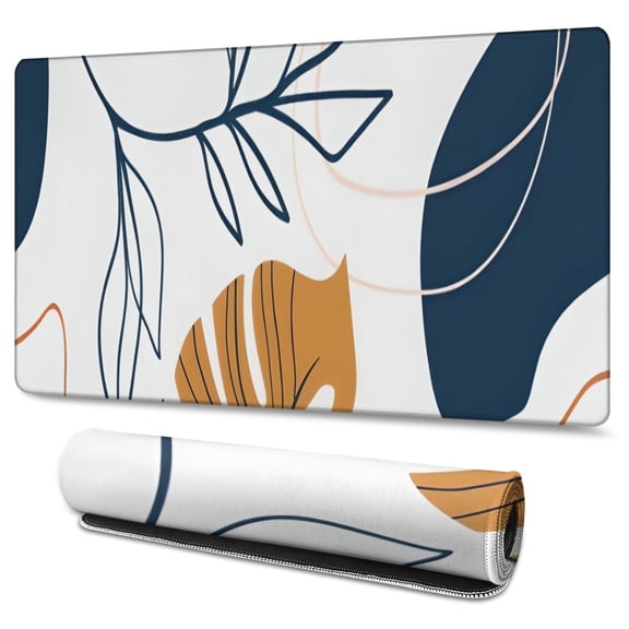 Long Mouse Pads for Desk,Orange Boho Abstract and Plant Pattern Desk Mats on Top Of Desks, Desk Mouse Pad Extra Large with 3mm Non-Slip Base and Stitched Edge for Gaming,Office,Work,Home 47.3"x23.6"