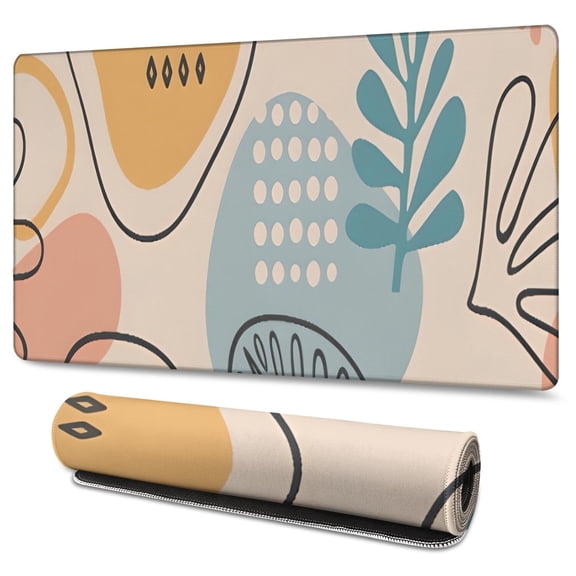 Long Mouse Pads for Desk,Orange Boho Abstract and Plant Pattern Desk Mats on Top Of Desks, Desk Mouse Pad Extra Large with 3mm Non-Slip Base and Stitched Edge for Gaming,Office,Work,Home 47.3"x23.6"
