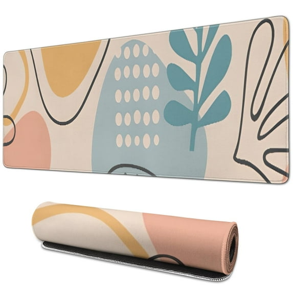 Long Mouse Pads for Desk,Orange Boho Abstract and Plant Pattern Desk Mats on Top Of Desks, Desk Mouse Pad Extra Large with 3mm Non-Slip Base and Stitched Edge for Gaming,Office,Work,Home 31.5"x11.8"