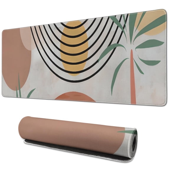 Long Mouse Pads for Desk,Orange Boho Geometric and Plant (2) Desk Mats on Top Of Desks, Desk Mouse Pad Extra Large with 3mm Non-Slip Base and Stitched Edge for Gaming,Work,Home 31.5"x11.8"