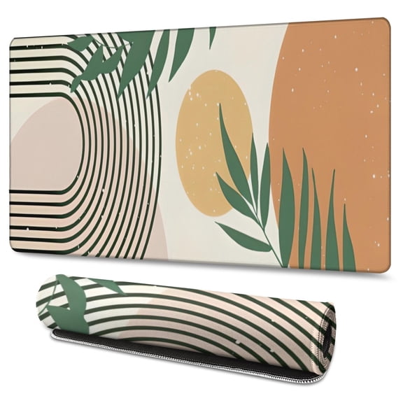 Long Mouse Pads for Desk,Orange Boho Geometric and Plant Pattern Desk Mats on Top Of Desks, Desk Mouse Pad Extra Large with 3mm Non-Slip Base and Stitched Edge for Gaming,Office,Work,Home 47.3"x23.6"