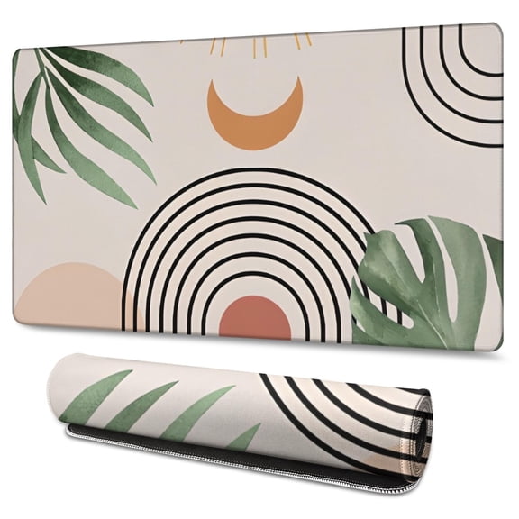 Long Mouse Pads for Desk,Orange Boho Geometric and Plant Pattern Desk Mats on Top Of Desks, Desk Mouse Pad Extra Large with 3mm Non-Slip Base and Stitched Edge for Gaming,Office,Work,Home 47.3"x23.6"