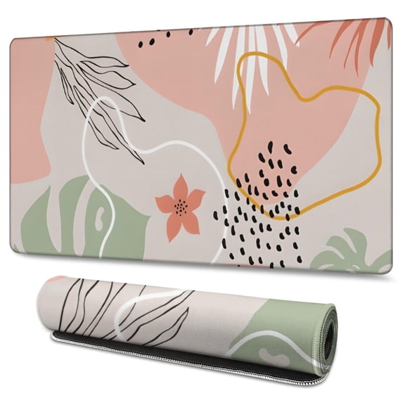 Long Mouse Pads for Desk,Orange Boho Plant Pattern Desk Mats on Top Of Desks, Desk Mouse Pad Extra Large with 3mm Non-Slip Base and Stitched Edge for Gaming,Office,Work,Home 47.3"x23.6"