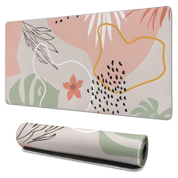 Long Mouse Pads for Desk,Orange Boho Plant Pattern Desk Mats on Top Of Desks, Desk Mouse Pad Extra Large with 3mm Non-Slip Base and Stitched Edge for Gaming,Office,Work,Home 31.5"x15.7"