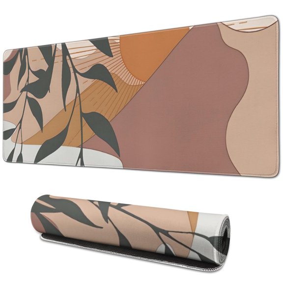 Long Mouse Pads for Desk,Orange Boho Sun, Mountain and Plant Desk Mats on Top Of Desks, Desk Mouse Pad Extra Large with 3mm Non-Slip Base and Stitched Edge for Gaming,Work,Home 31.5"x11.8"