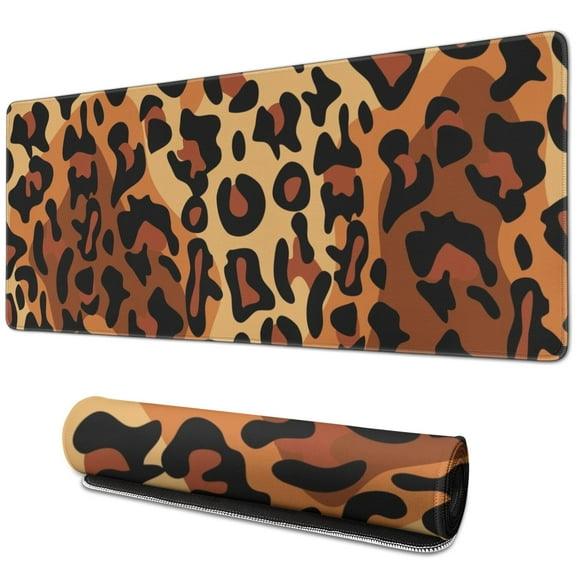 Long Mouse Pads for Desk,Orange and Brown Leopard Pattern Desk Mats on Top Of Desks, Desk Mouse Pad Extra Large with 3mm Non-Slip Base and Stitched Edge for Gaming,Office,Work,Home 31.5"x11.8"