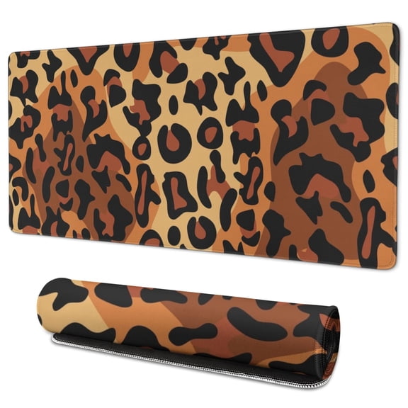 Long Mouse Pads for Desk,Orange and Brown Leopard Pattern Desk Mats on Top Of Desks, Desk Mouse Pad Extra Large with 3mm Non-Slip Base and Stitched Edge for Gaming,Office,Work,Home 35.4"x15.7"