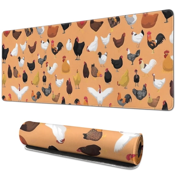 Long Mouse Pads for Desk,Orange Chicken Breed Pattern Desk Mats on Top Of Desks, Desk Mouse Pad Extra Large with 3mm Non-Slip Base and Stitched Edge for Gaming,Office,Work,Home 31.5x11.8in