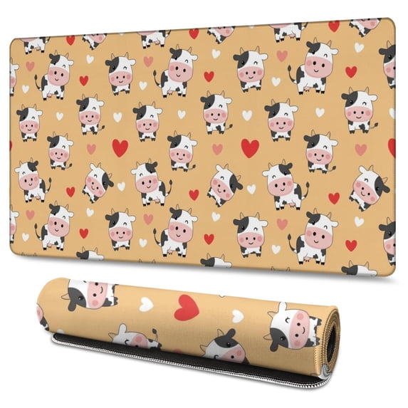 Long Mouse Pads for Desk,Orange Cow Heart Pattern Desk Mats on Top Of Desks, Desk Mouse Pad Extra Large with 3mm Non-Slip Base and Stitched Edge for Gaming,Office,Work,Home 47.3"x23.6"