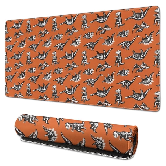 Long Mouse Pads for Desk,Orange Dinosaurs Skeletons Pattern Desk Mats on Top Of Desks, Desk Mouse Pad Extra Large with 3mm Non-Slip Base and Stitched Edge for Gaming,Office,Work,Home 31.5"x15.7"