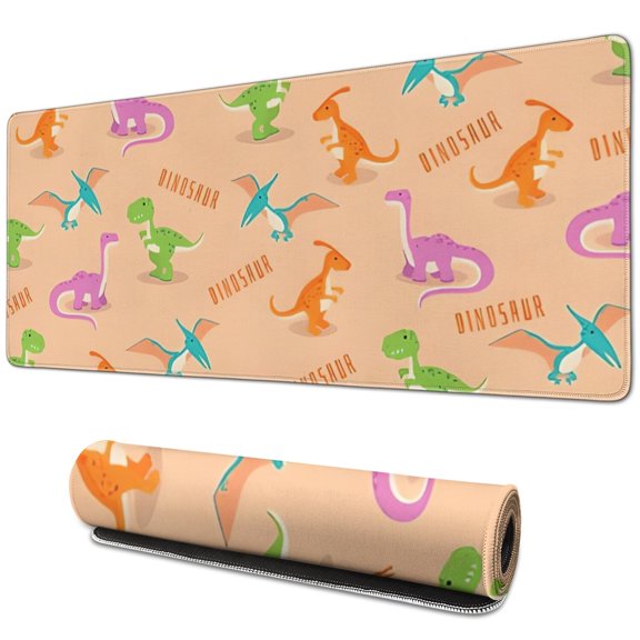 Long Mouse Pads for Desk,Orange Dinosaurs Text Pattern Desk Mats on Top Of Desks, Desk Mouse Pad Extra Large with 3mm Non-Slip Base and Stitched Edge for Gaming,Office,Work,Home 31.5"x11.8"